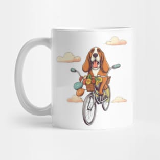 Cute cartoon dog basset hound bicycling Mug